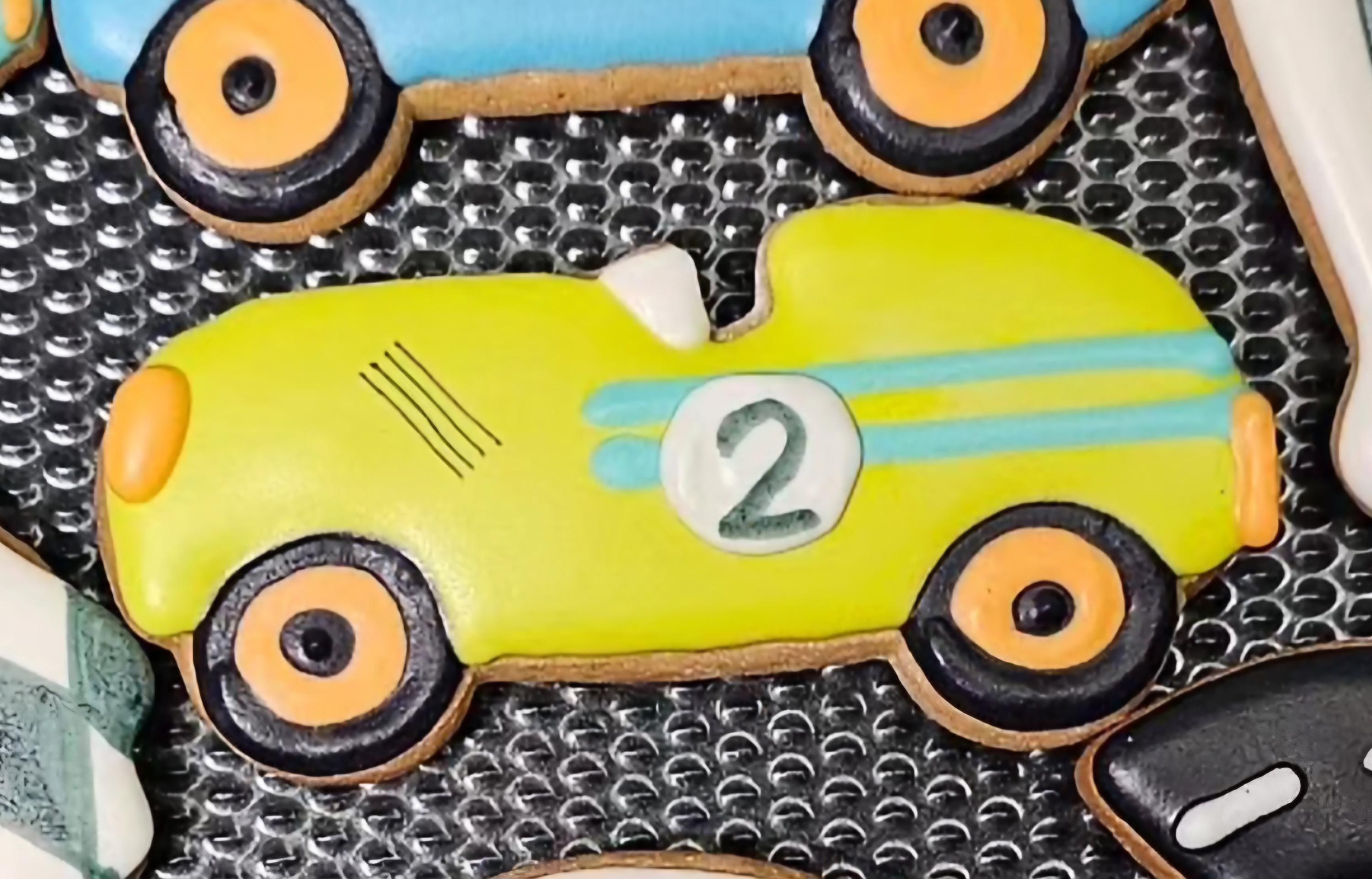 Racing Car Birthday Cookies: Handmade Vanilla Royal Icing