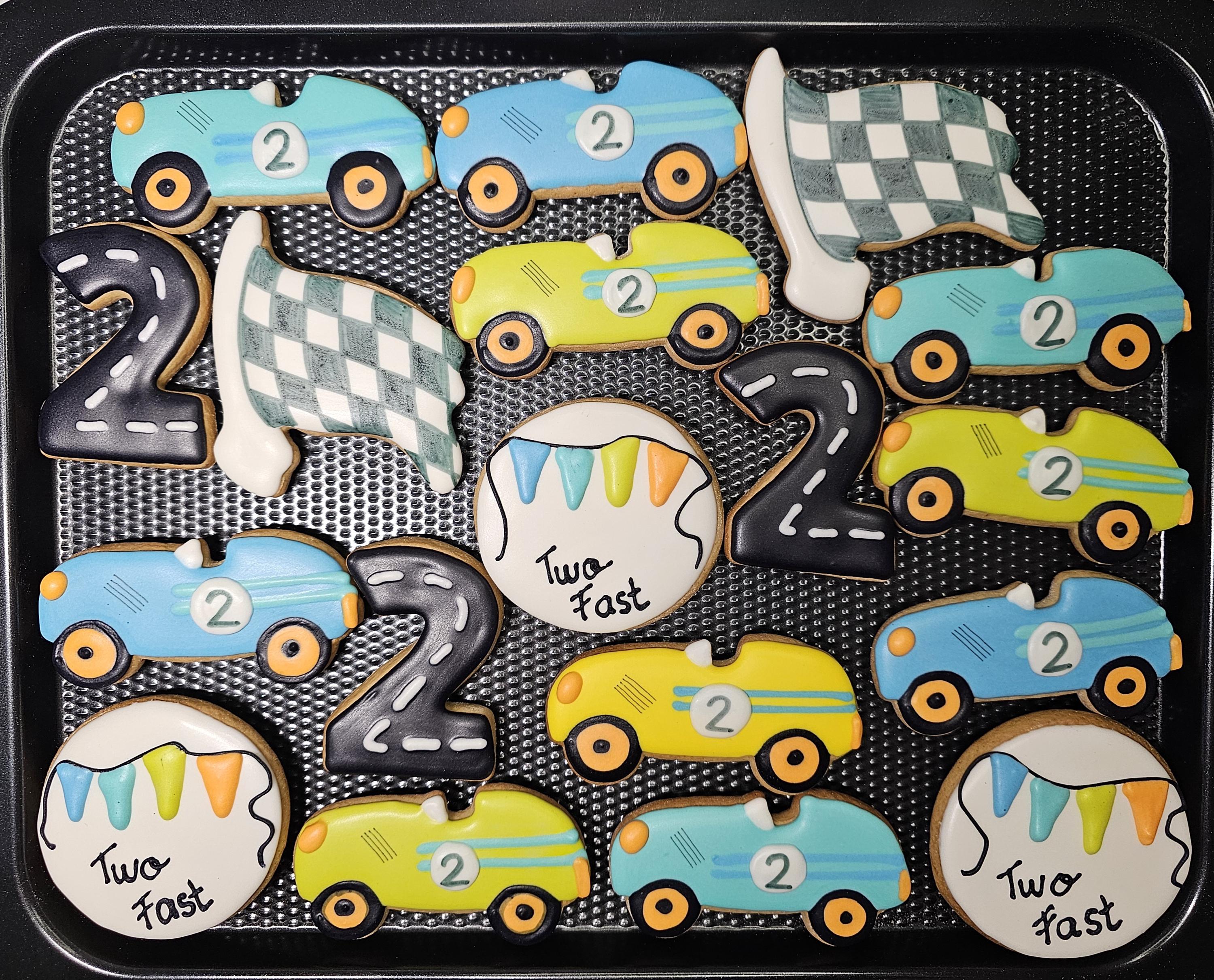 Racing Car Birthday Cookies: Handmade Vanilla Royal Icing