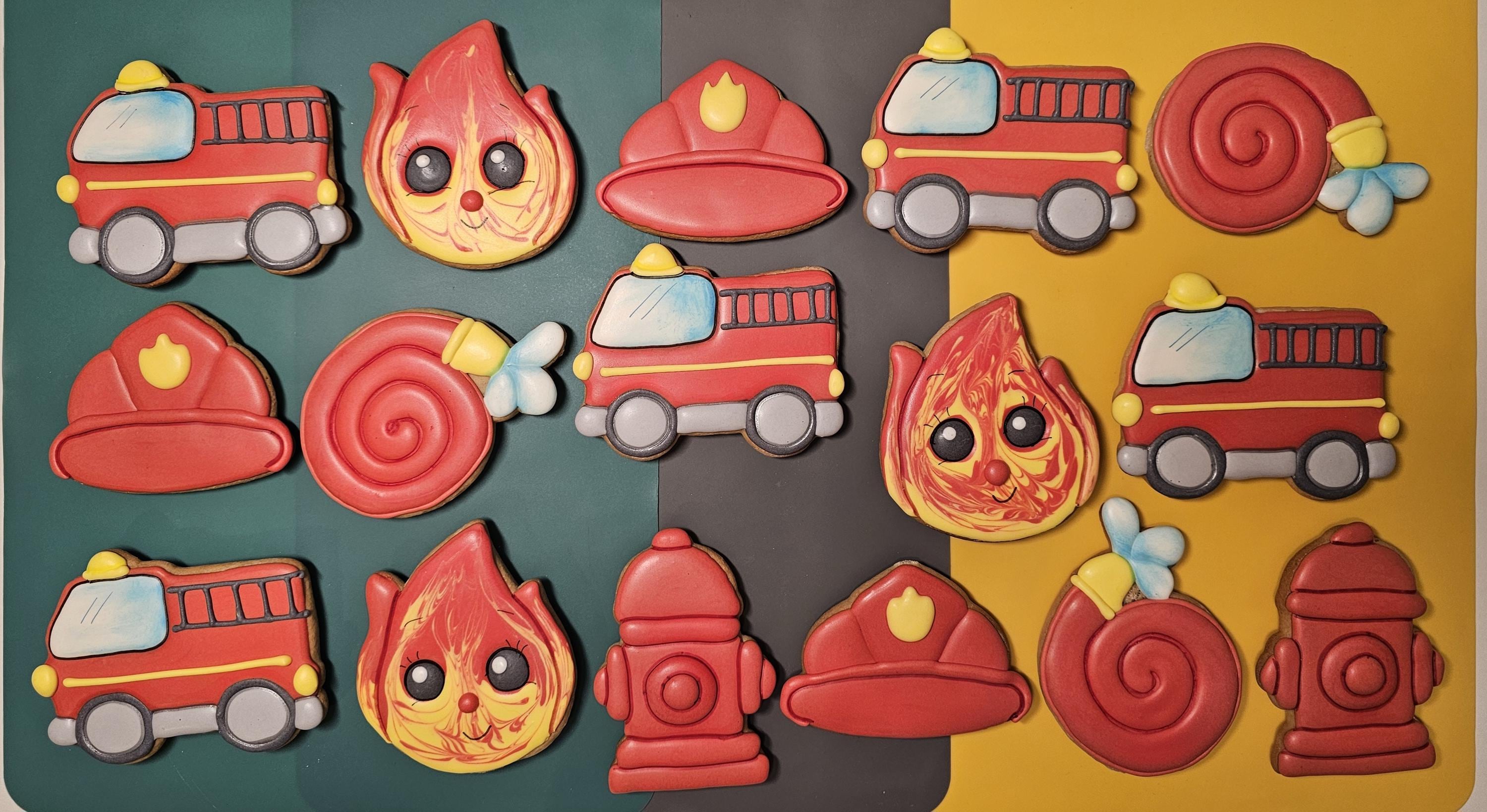 Firefighter Themed Royal Icing Biscuits, Party Favors, Vanilla Cookies