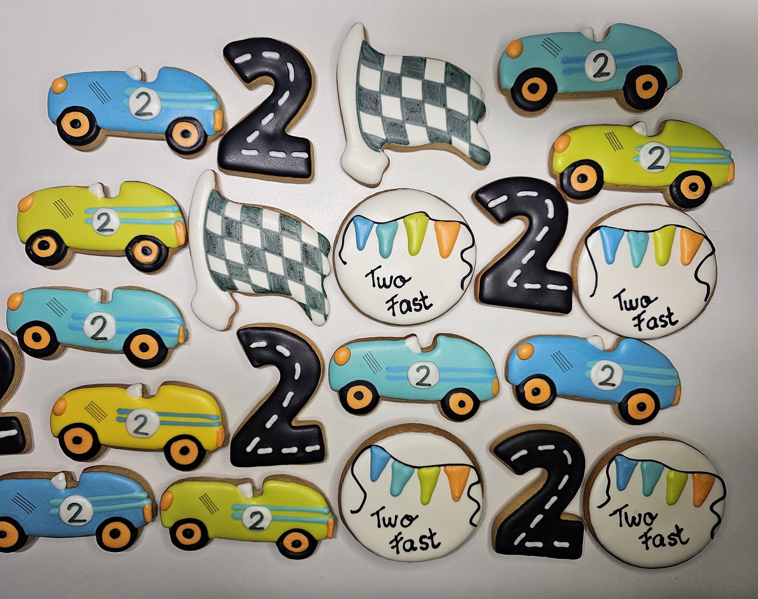 Racing Car Birthday Cookies: Handmade Vanilla Royal Icing